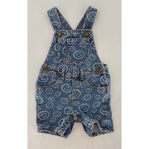 Old Navy‎ Baby Denim Overalls, 12-18M, Smiley Faces, Blue Jean Short Romper